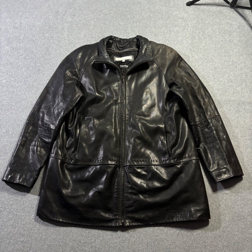 Wilsons Leather Jacket Women XL Black Thinsulate Quilted Liner Mid Length Coat